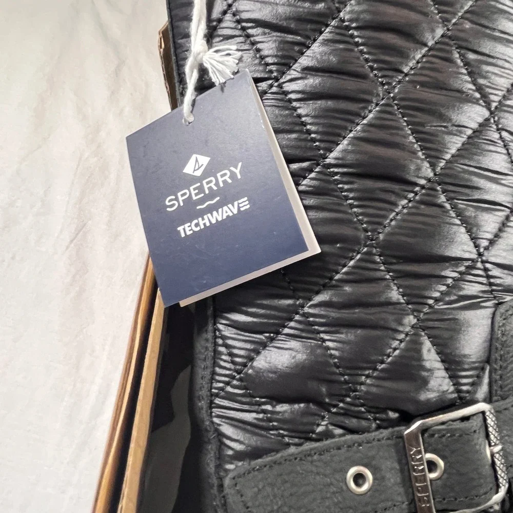 Sperry Saltwater Tall Nylon Duck Boots Womens 8.5 Black NEW w/Box Quilted Buckle